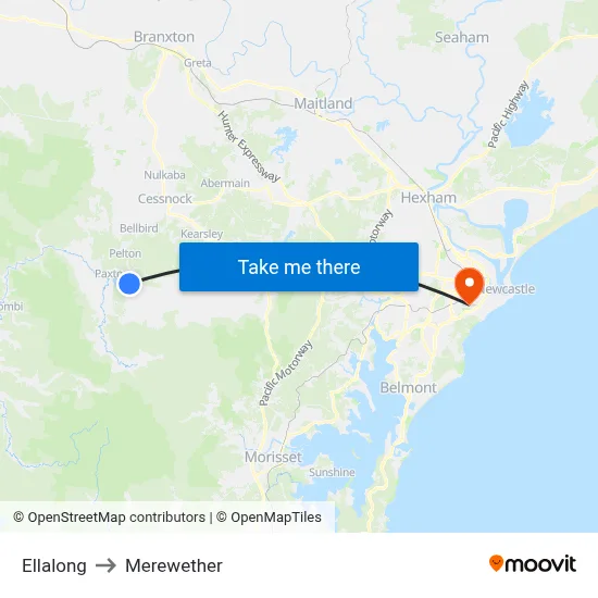 Ellalong to Merewether map