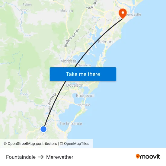 Fountaindale to Merewether map