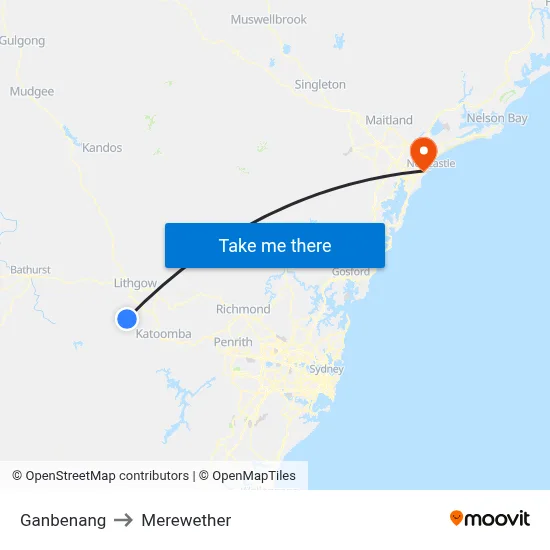 Ganbenang to Merewether map