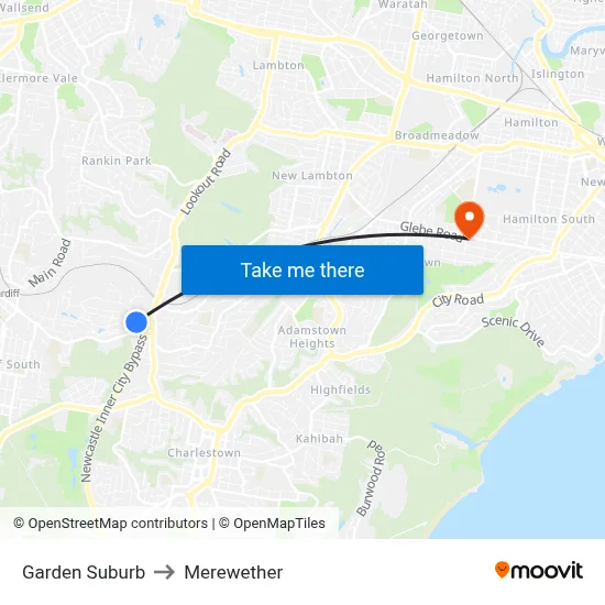 Garden Suburb to Merewether map