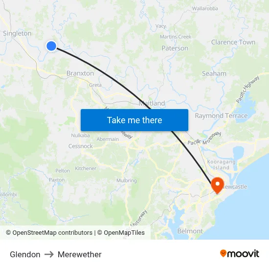 Glendon to Merewether map