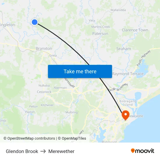 Glendon Brook to Merewether map