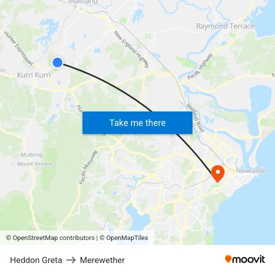 Heddon Greta to Merewether map