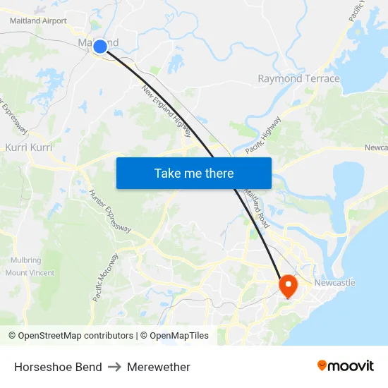 Horseshoe Bend to Merewether map