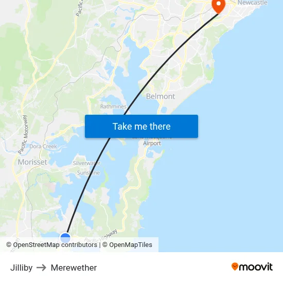 Jilliby to Merewether map