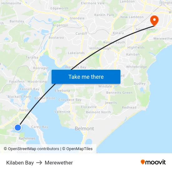 Kilaben Bay to Merewether map