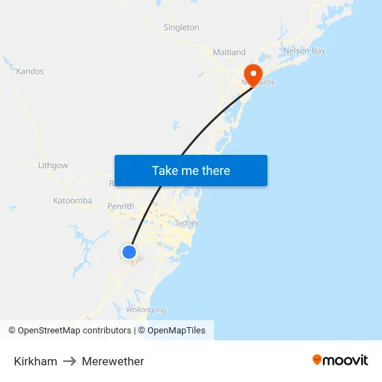 Kirkham to Merewether map