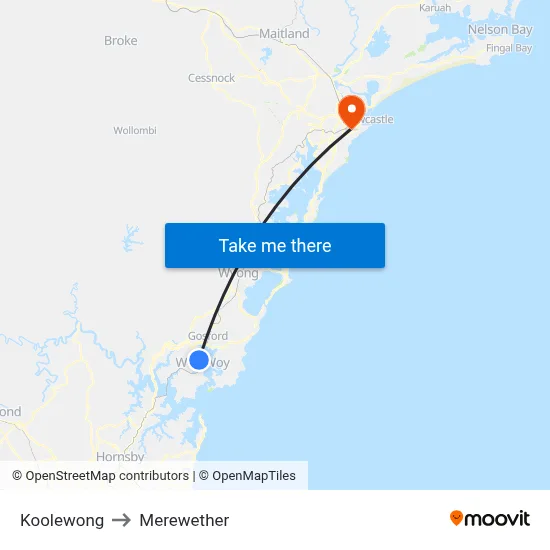 Koolewong to Merewether map