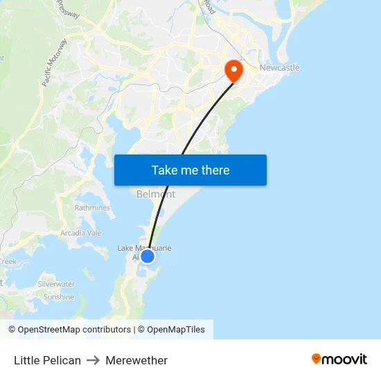 Little Pelican to Merewether map
