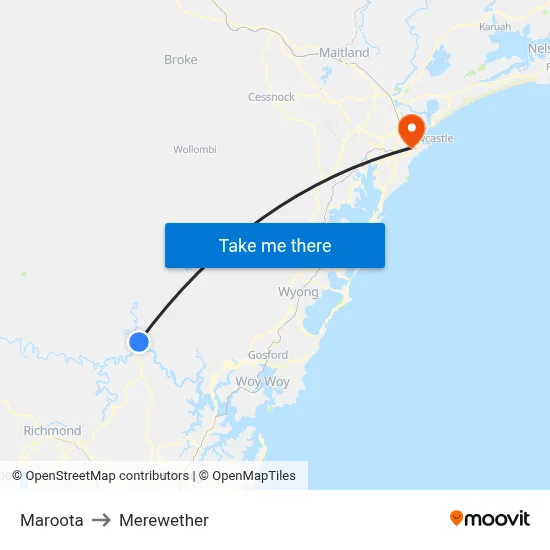 Maroota to Merewether map