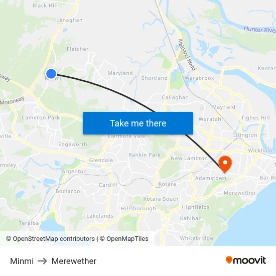 Minmi to Merewether map