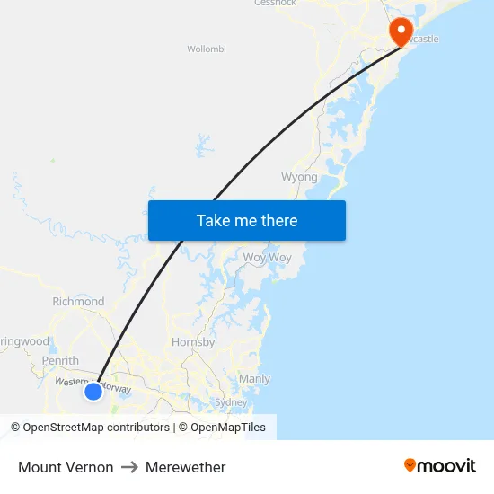 Mount Vernon to Merewether map