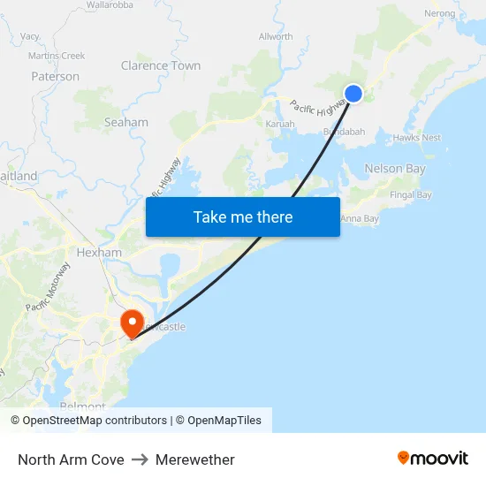North Arm Cove to Merewether map