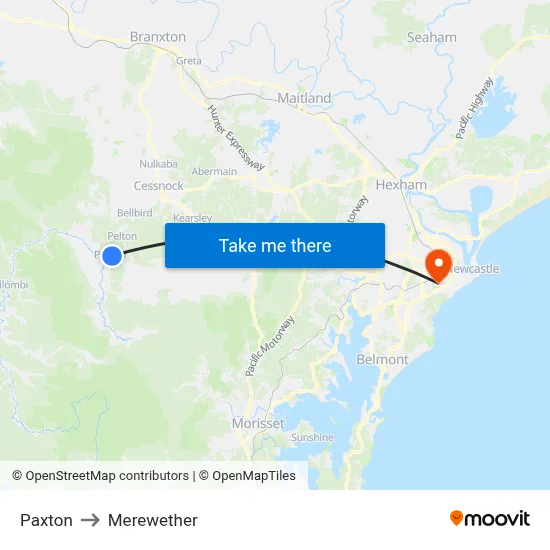 Paxton to Merewether map