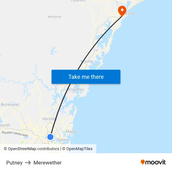 Putney to Merewether map