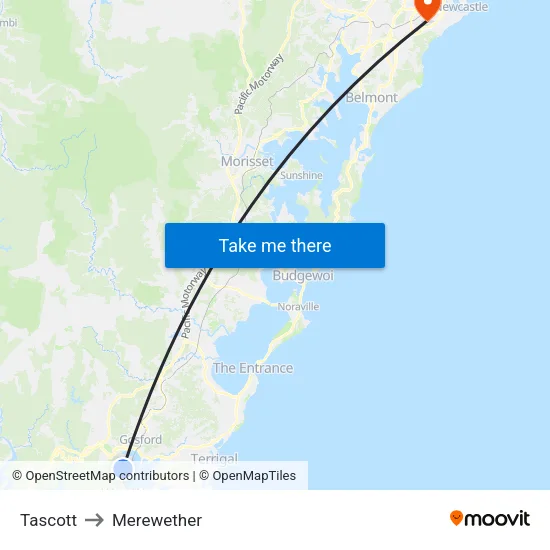 Tascott to Merewether map