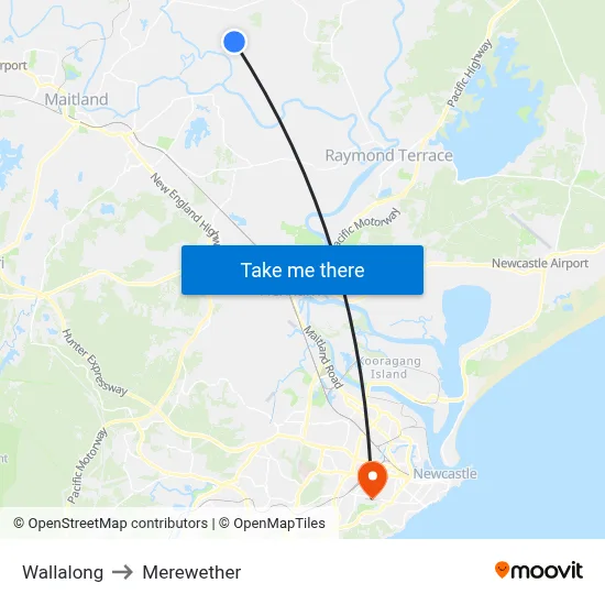Wallalong to Merewether map