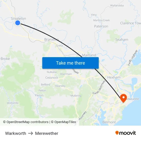 Warkworth to Merewether map