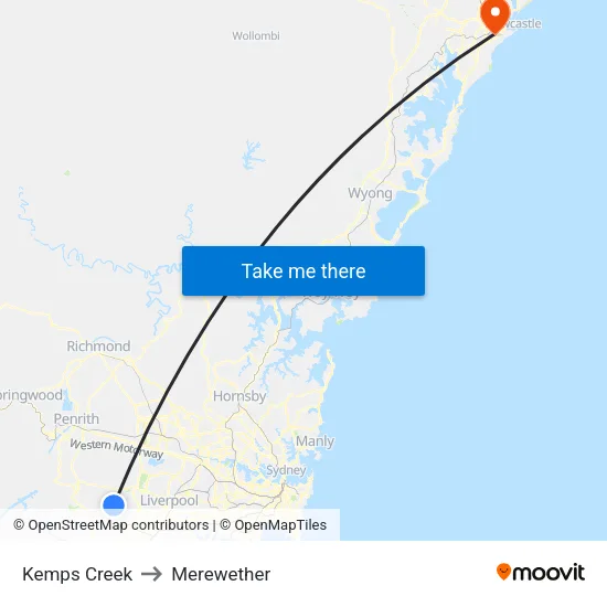 Kemps Creek to Merewether map