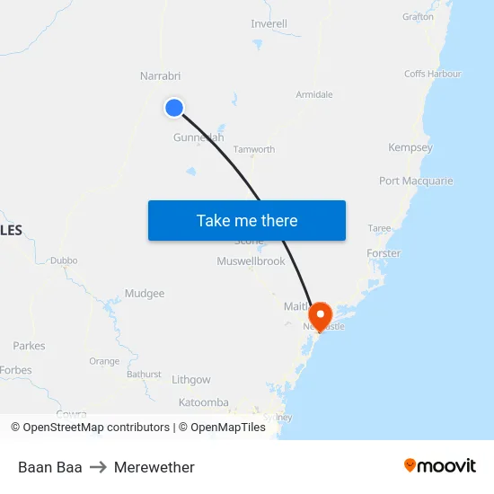 Baan Baa to Merewether map