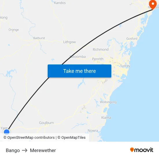 Bango to Merewether map