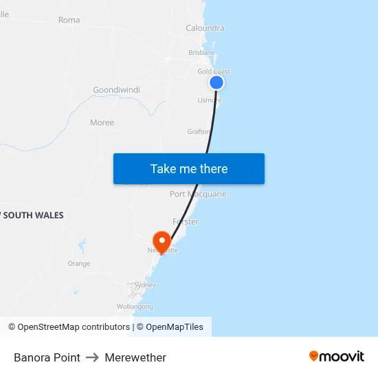 Banora Point to Merewether map