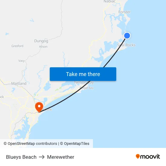 Blueys Beach to Merewether map