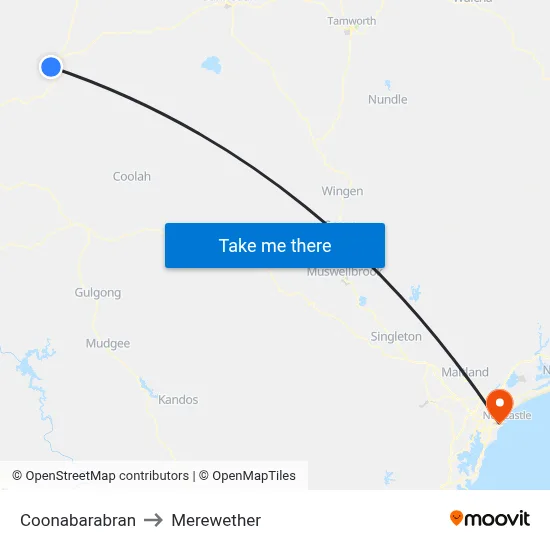 Coonabarabran to Merewether map