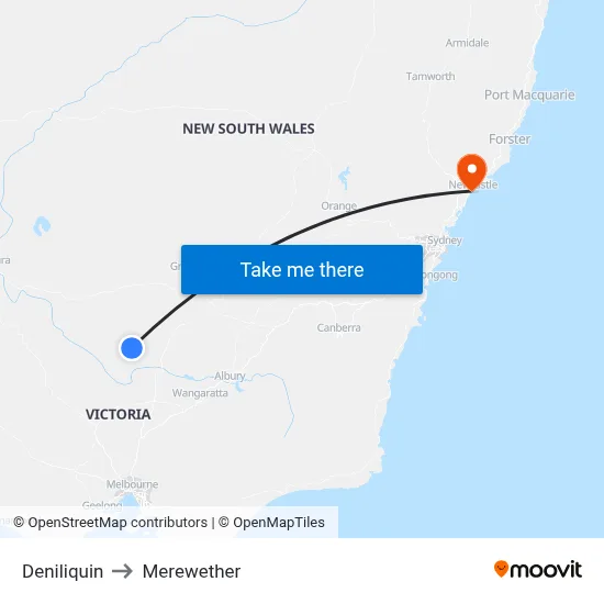 Deniliquin to Merewether map