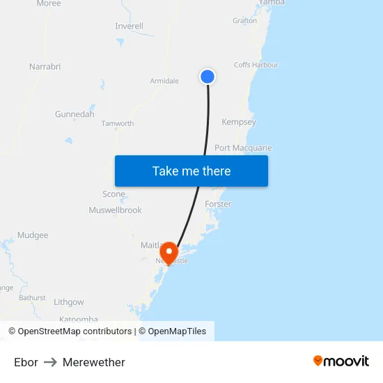 Ebor to Merewether map