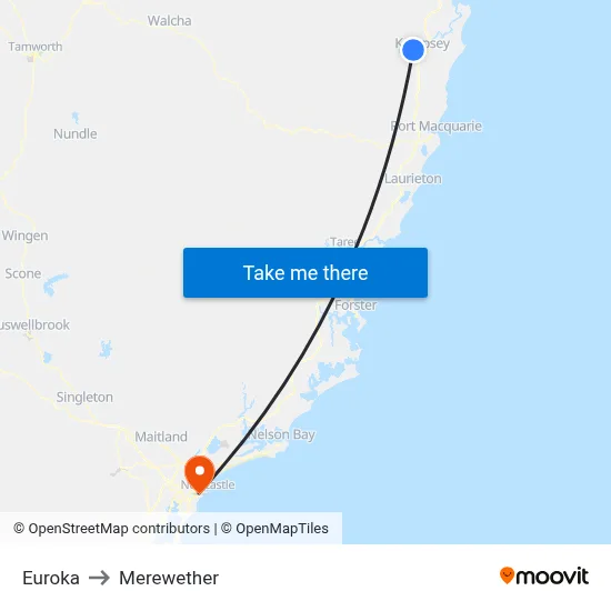 Euroka to Merewether map
