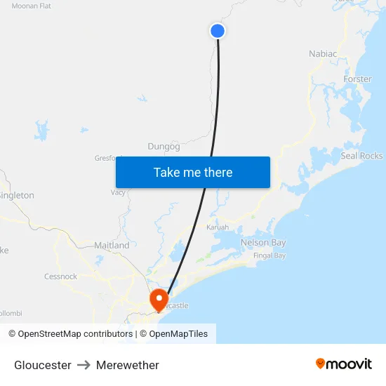 Gloucester to Merewether map