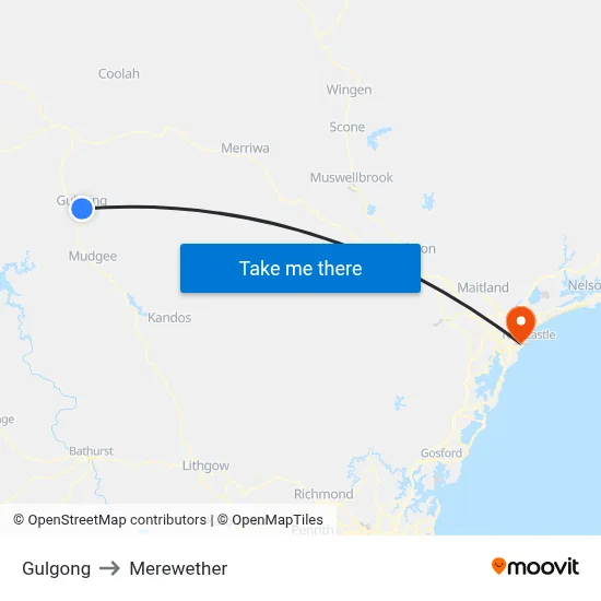 Gulgong to Merewether map