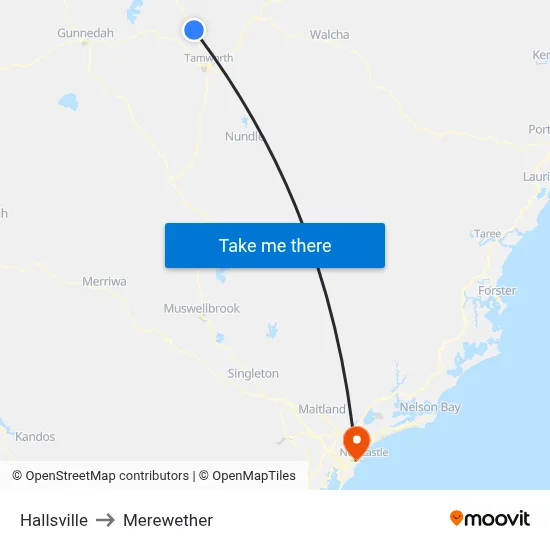 Hallsville to Merewether map