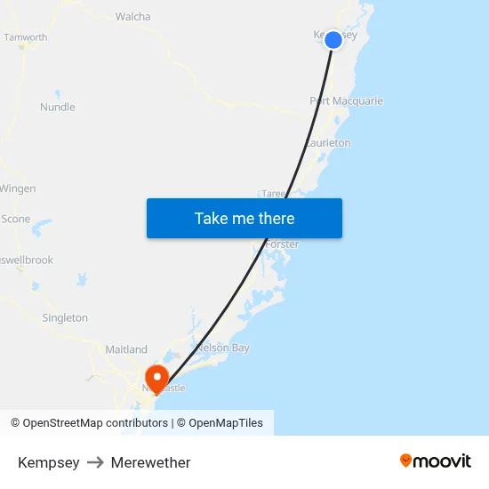 Kempsey to Merewether map