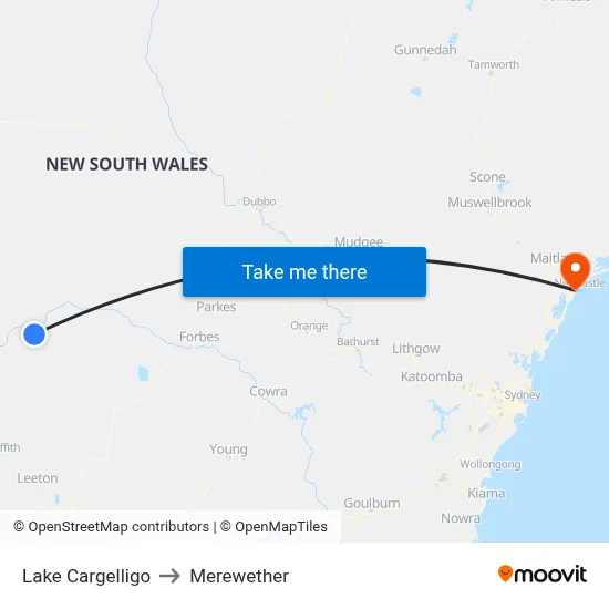 Lake Cargelligo to Merewether map