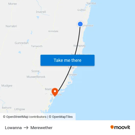 Lowanna to Merewether map