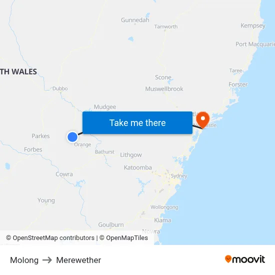 Molong to Merewether map