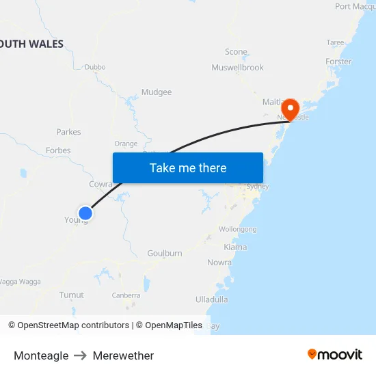 Monteagle to Merewether map