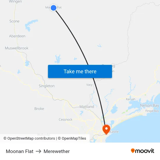Moonan Flat to Merewether map
