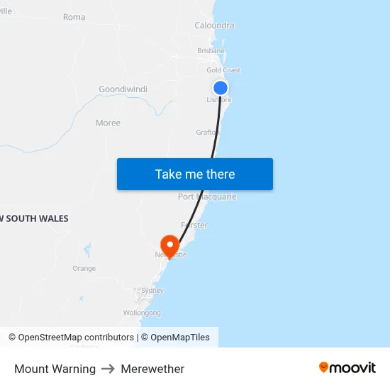 Mount Warning to Merewether map