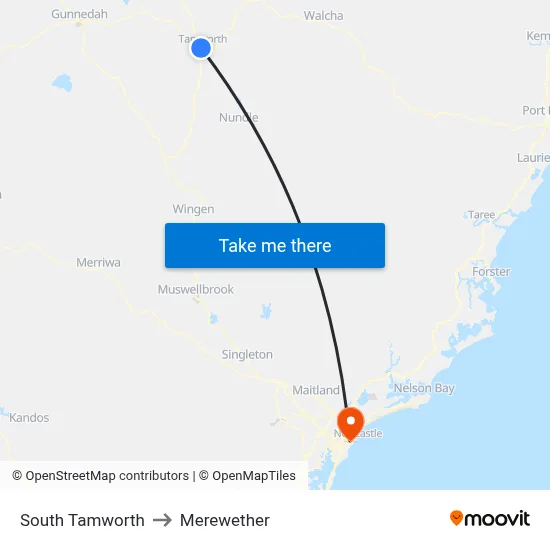 South Tamworth to Merewether map