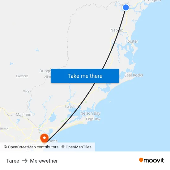 Taree to Merewether map
