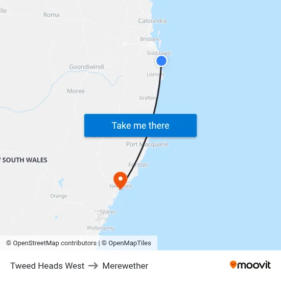 Tweed Heads West to Merewether map