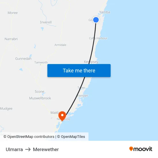 Ulmarra to Merewether map