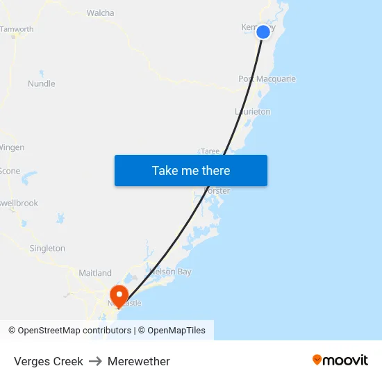 Verges Creek to Merewether map