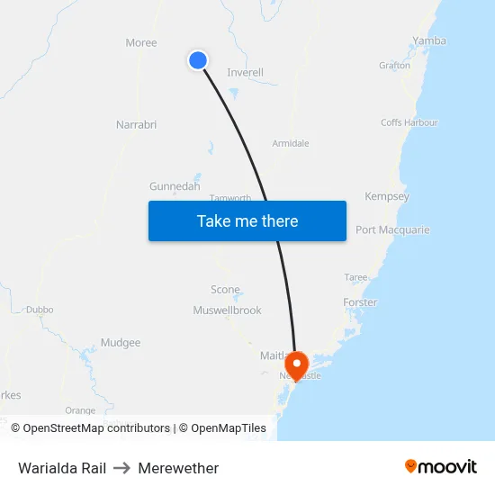 Warialda Rail to Merewether map