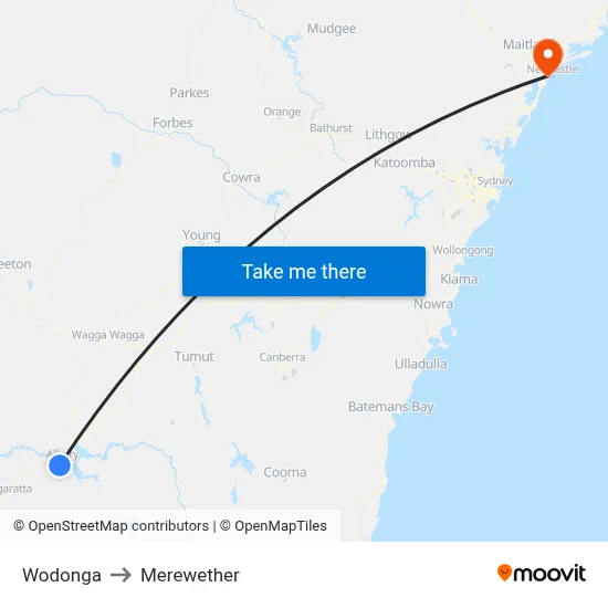 Wodonga to Merewether map