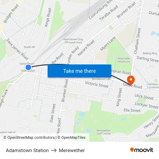 Adamstown Station to Merewether map