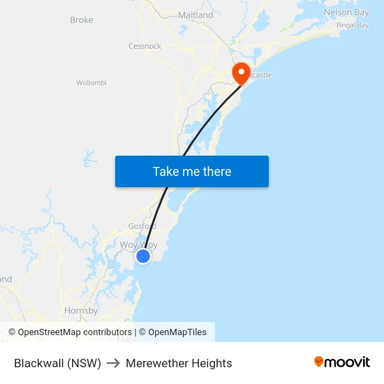 Blackwall (NSW) to Merewether Heights map